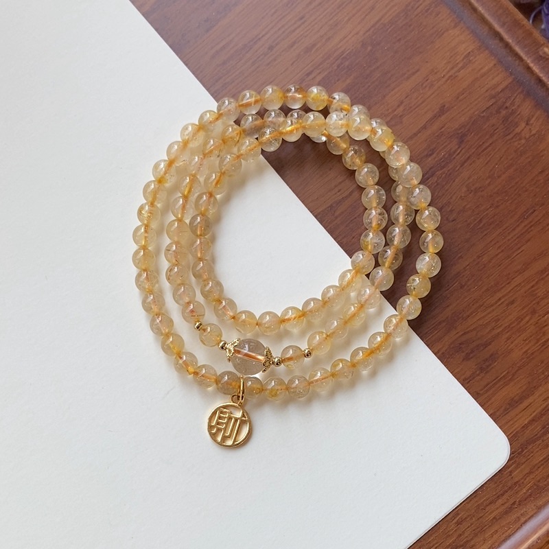 天然水晶手链diy金发晶福牌手串8mm三圈多圈迎财姥爷女款生日礼物