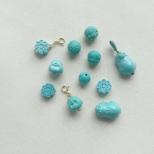 原矿绿松石散珠优化菱镁矿手串diy配件弥勒佛貔貅莲花 手链小提溜