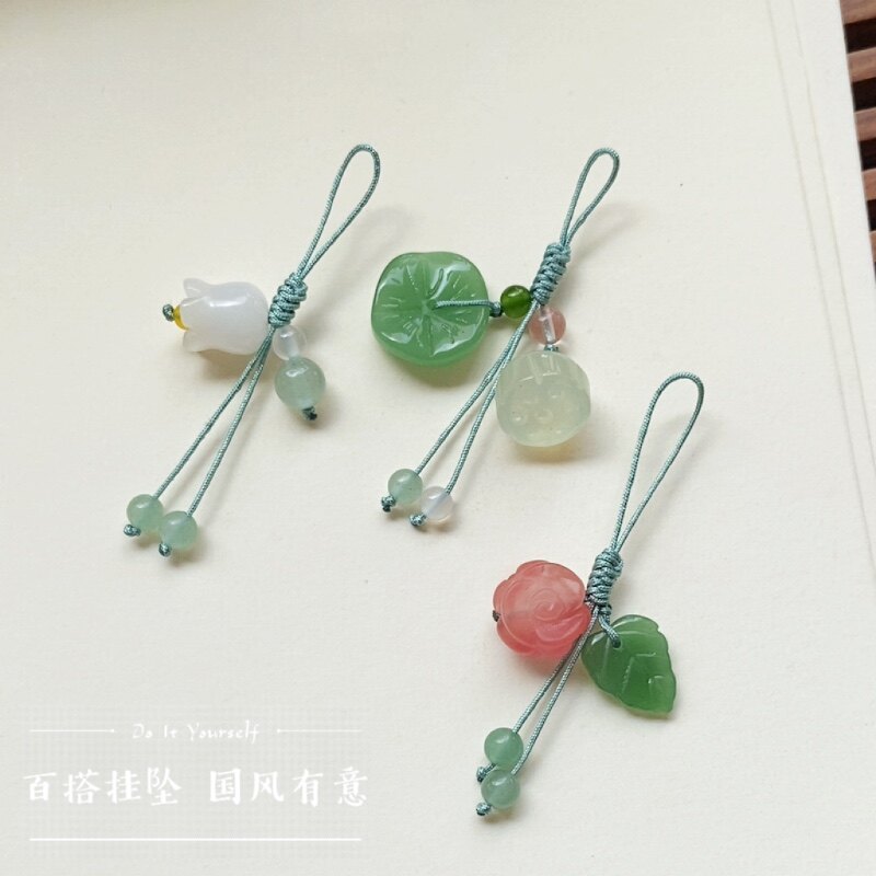 手编绳可调节挂坠玉石玛瑙莲蓬吊坠适用于茶壶装饰服饰旗袍压襟坠