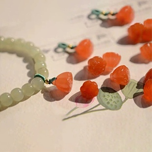 天然南红玛瑙莲蓬小提溜樱桃红配饰手串DIY配件绳圈挂件 手链吊坠