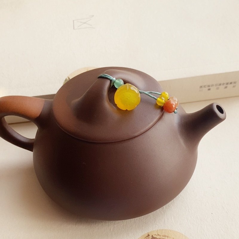 茶壶吊坠适合各种壶盖可调节挂件紫砂壶装饰小饰品玉石莲蓬玛瑙款