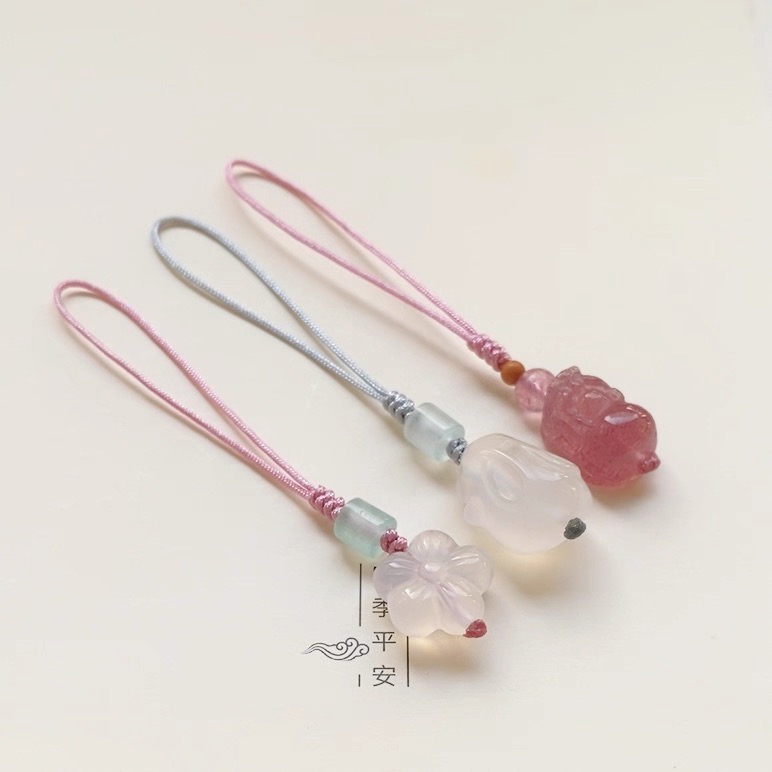 新品玉髓玛瑙diy手机吊坠水晶貔貅钥匙扣 包包优盘挂件防丢男女款