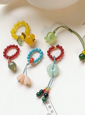 手工弹力珠圈款茶壶小提溜原创设计复古国风茶具装饰壶绳家用百搭