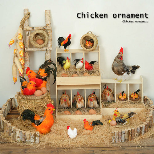 仿真母鸡公鸡鸡舍微景观装饰橱窗模型幼儿园摆件装饰别墅庭院民宿