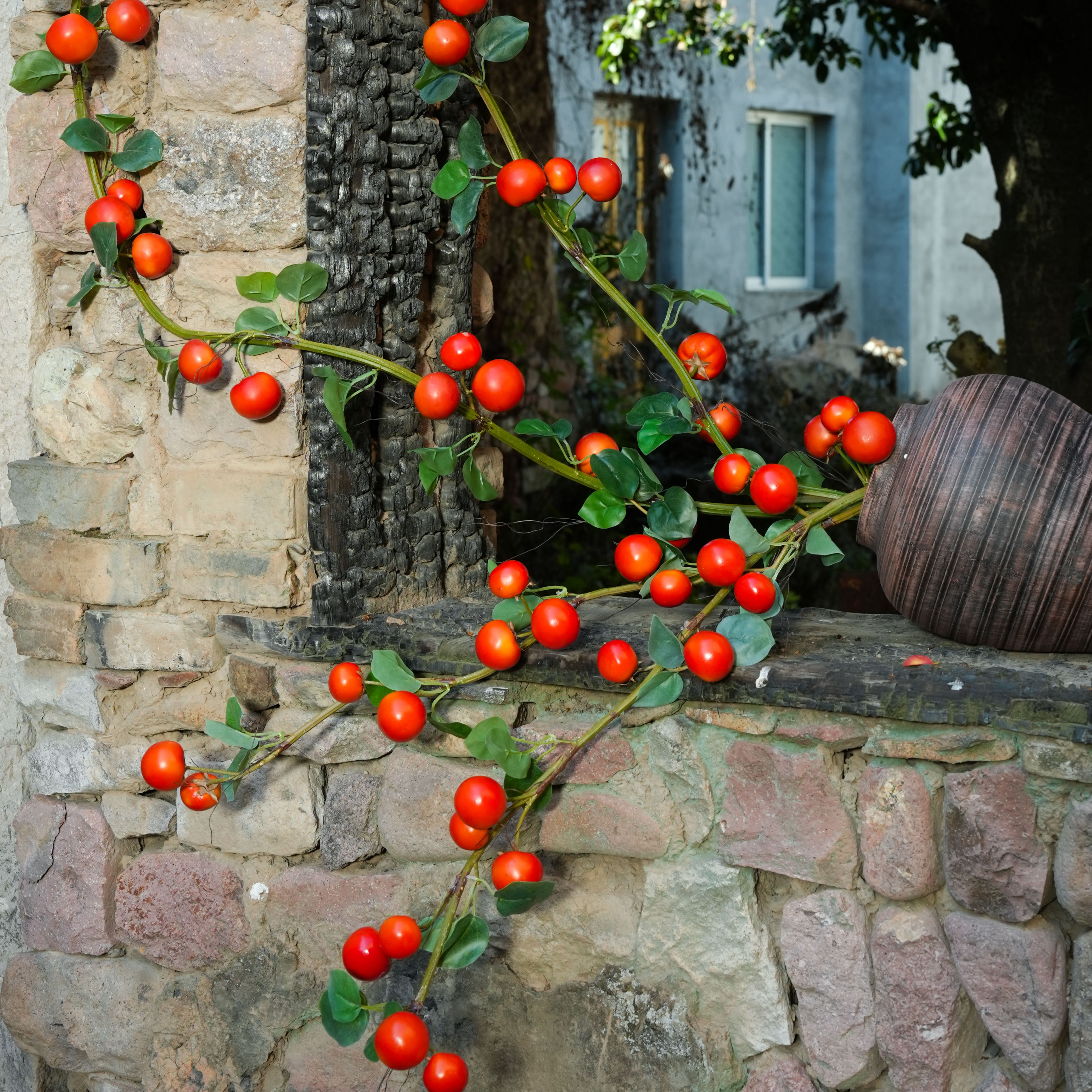 仿真藤条西红柿葫芦南瓜高端藤铁丝杆藤蔓室内室外发财果假花装饰