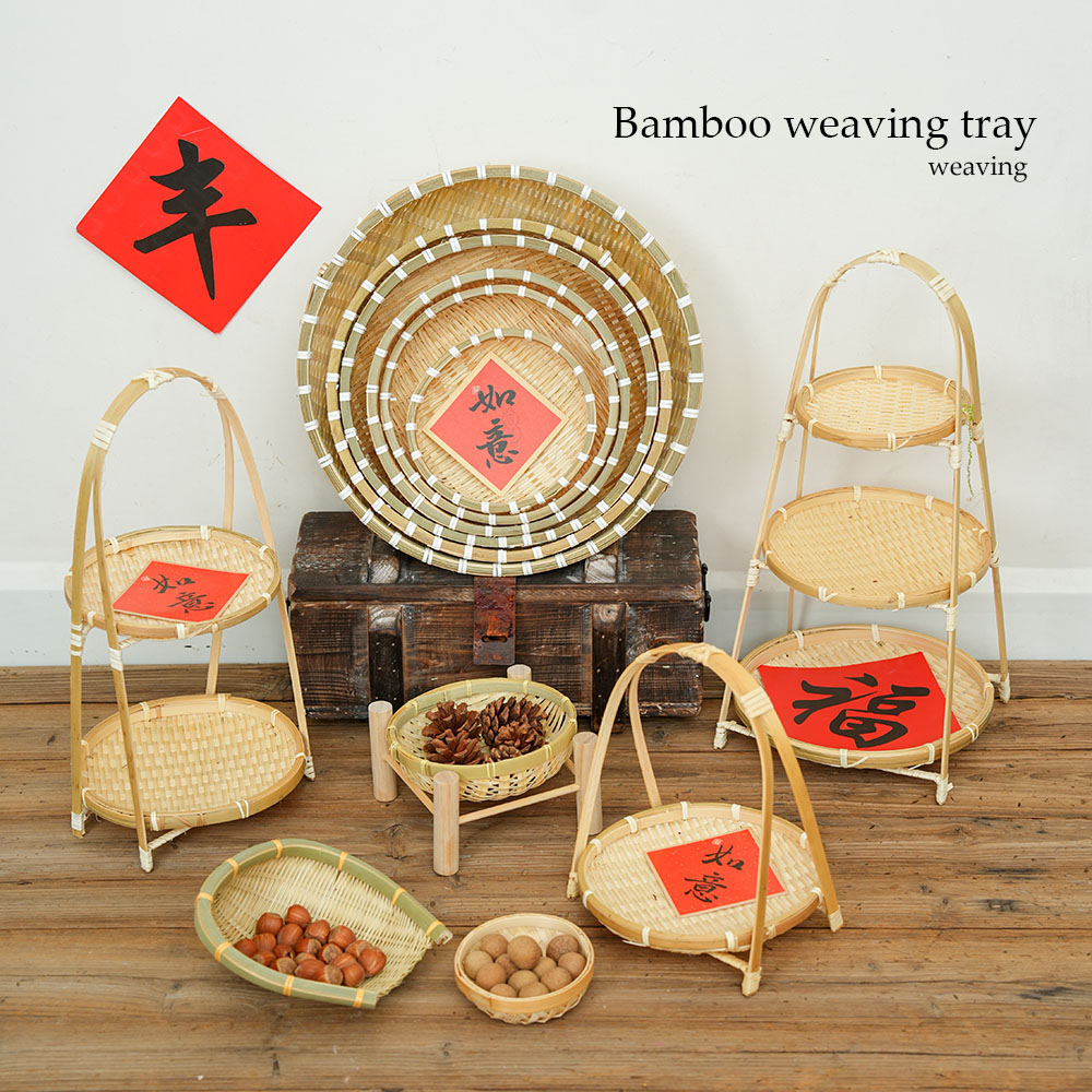 竹编簸箕收纳筐竹筛农家手工馒头篮子手提沥水水果小萝筐摄影道具