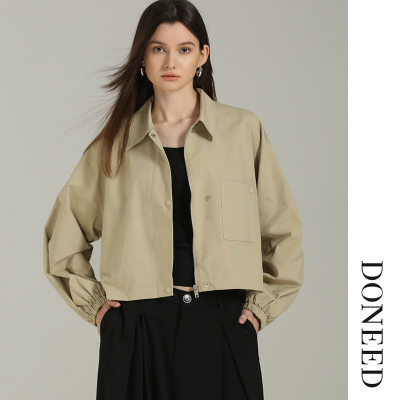 DONEED春款简洁干练抽绳风衣外套