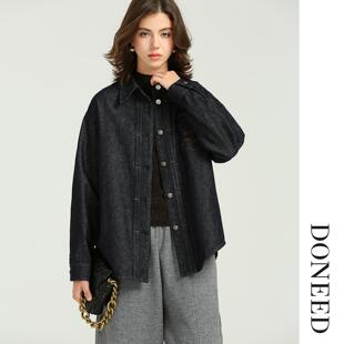 外套女 中长款 DONEED2025秋冬新款 BF风宽松翻领牛仔衬衫