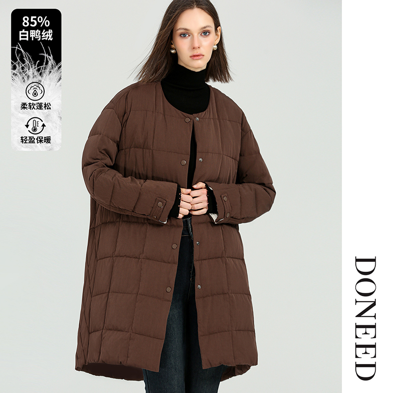 时尚圆领极简羽绒服中长款