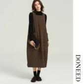 DONEED2025秋冬款 背心连衣裙女 夹棉长款 时尚 简约提花设计口袋无袖