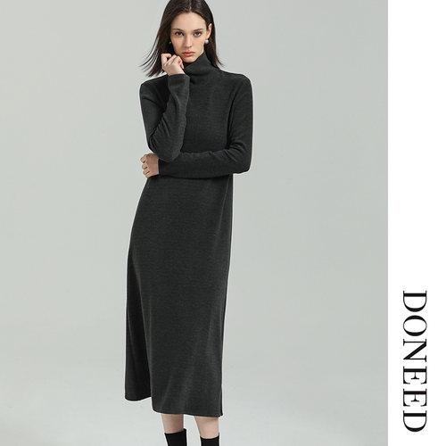 时尚简约高领直身显瘦长款连衣裙