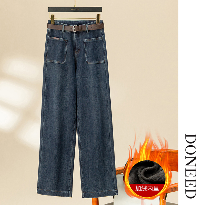 水洗牛仔裤加绒加厚女