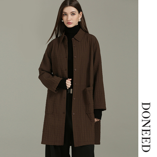 DONEED春款时尚休闲肌理感翻领单排扣宽松显瘦纯色外套风衣女