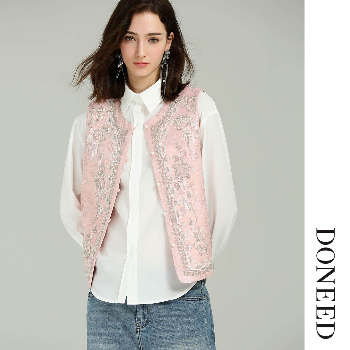 DONEED2026春季新款国风新中式刺绣钉珠重工马甲轻奢复古