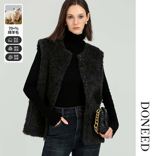 纯色马甲女 仿皮毛一体皮草圆领无袖 DONEED2025冬款 时尚