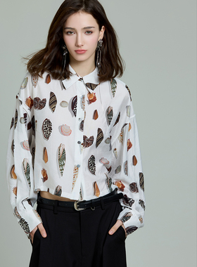 DONEED春夏季新款几何印花随性通勤复古时尚衬衫上衣女