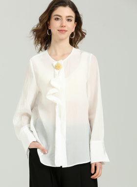 DONEED夏款设计感法式手工立体设计感门襟圆领衬衣女