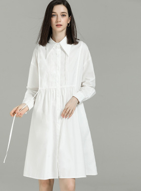 DONEE春夏款气质显瘦宽松长袖连衣裙洋气减龄设计感白色衬衣裙女