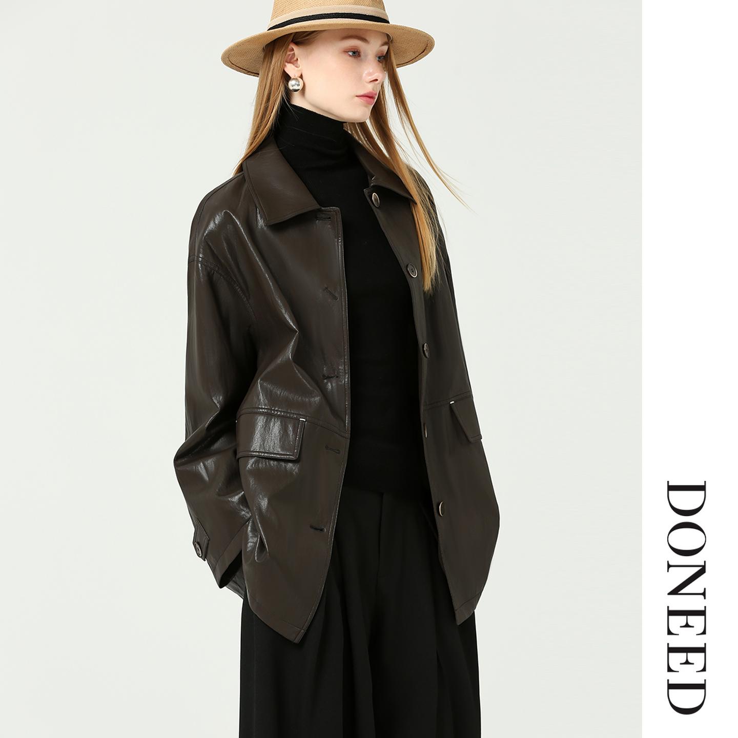 复古廓形休闲皮衣风衣外套女