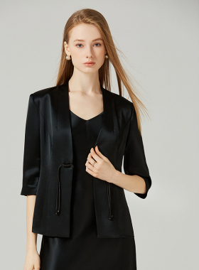 DONEED夏款新中式改良国风盘扣开叉收腰显瘦通勤感西装外套女