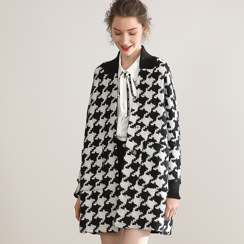 秋冬千鸟格大衣外套女