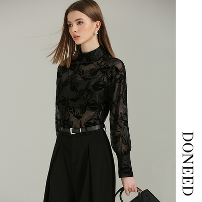 新中式立体透视植绒衬衫