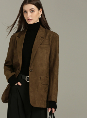 DONEED春款时尚复古通勤仿麂皮高级设计感休闲西装外套女