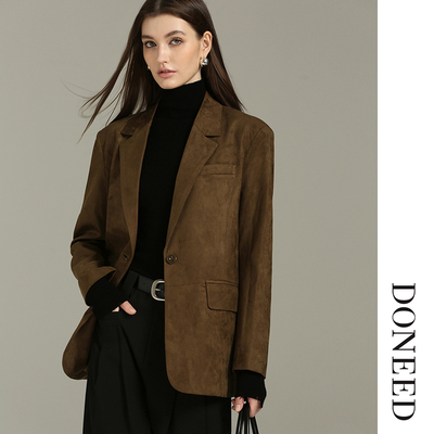 时尚复古仿麂皮高级休闲西装外套