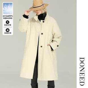 DONEED2025冬季新款宽松翻领高级感轻奢长款鸭绒羽绒风衣外套女