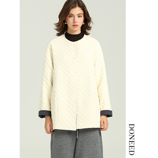 DONEED2025秋冬新款格子撞色双面穿菱形格纹圆领宽松轻薄外套女