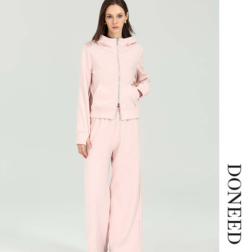 休闲慵懒加绒连帽上衣长裤套装