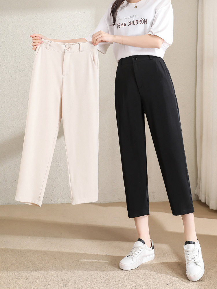 2022新款西装裤女夏高腰九分裤薄款垂感直筒宽松休闲小个子八分裤
