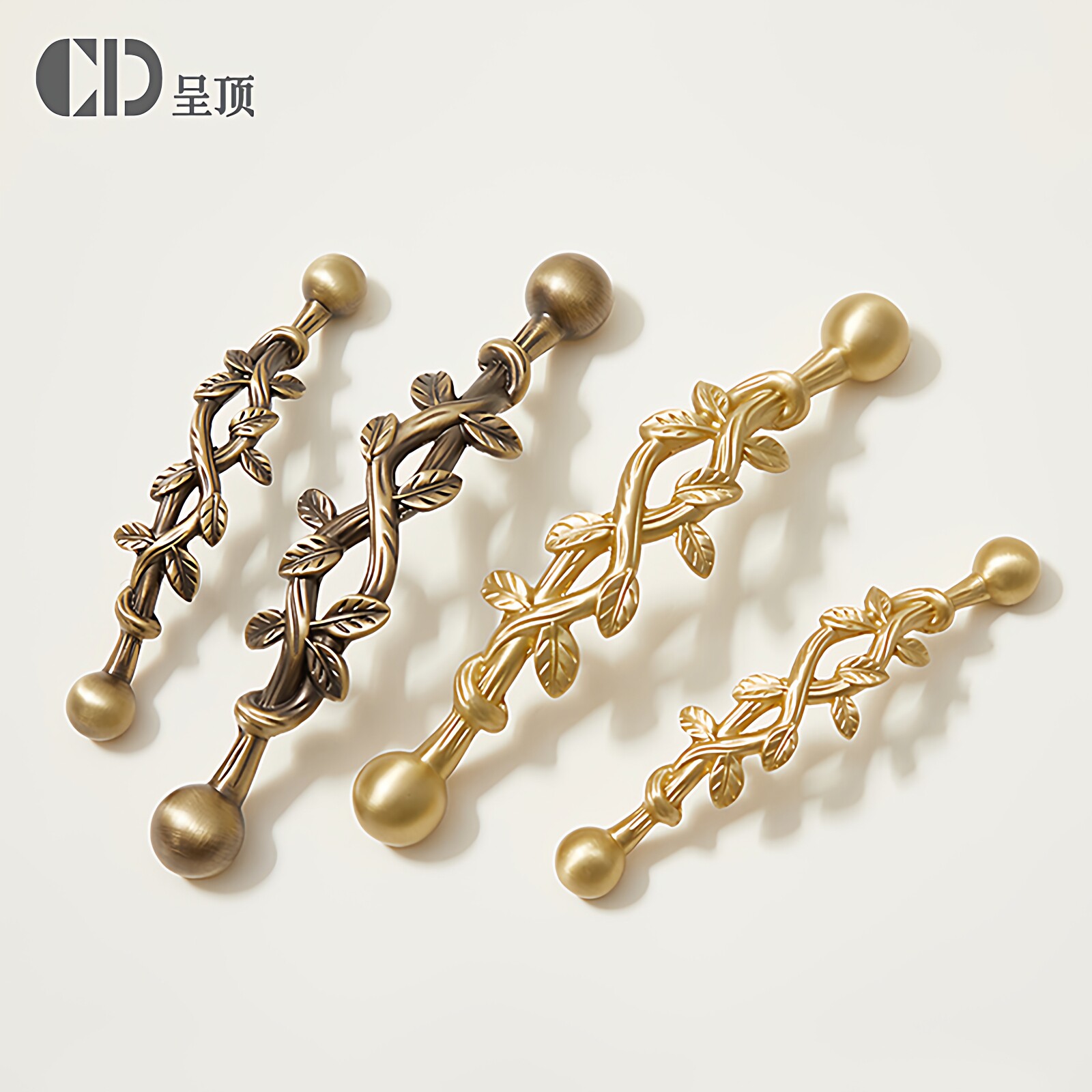 创意藤蔓复古风法式古铜色树叶黄铜衣柜门拉手橱柜抽屉鞋柜长把手