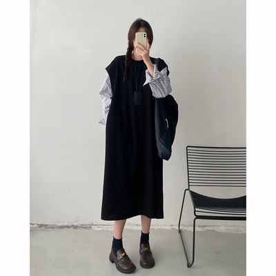 设计感假两件连衣裙女2025秋冬新款拼接大码女装胖mm小众卫衣长裙
