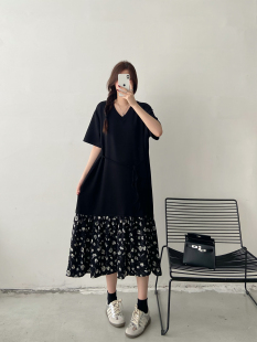 胖mm大码 新款 连衣裙女夏季 宽松t恤裙休闲遮肉长裙 清仓特价