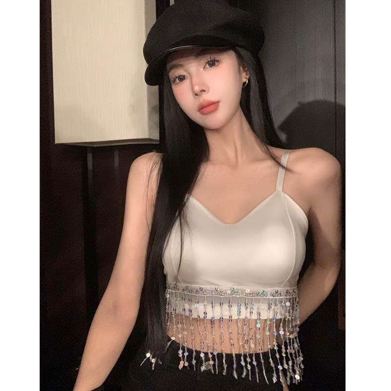 流苏吊带背心内搭时髦美背辣妹夏季外穿一体式女抹胸内衣亮片少女