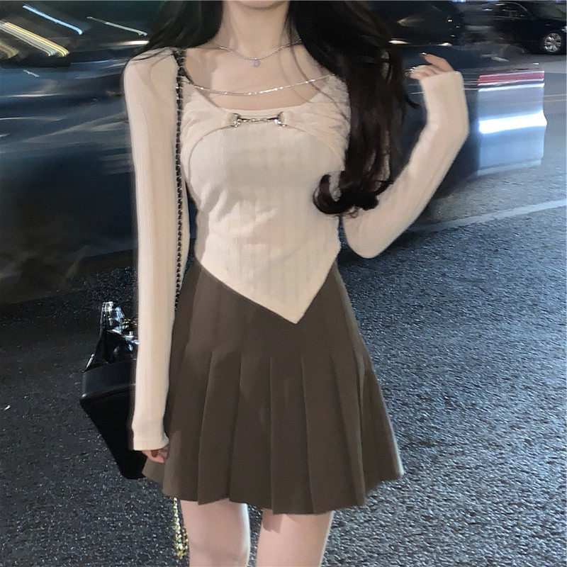 小众设计感不规则长袖T恤女2026秋冬新款修身显瘦辣妹纯欲上衣ins