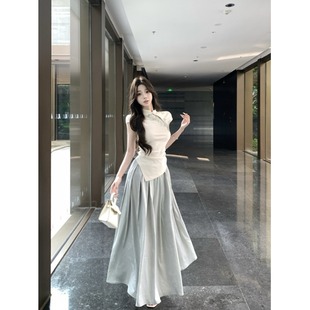 新中式国风套装花边拼接盘扣短袖上衣女2025年夏季时尚高腰半身裙