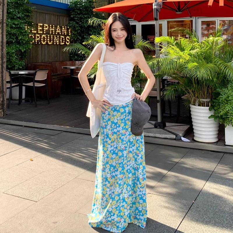 碎花半身裙抹胸夏季套装法式设计海边度假新款裙子上衣高腰长裙