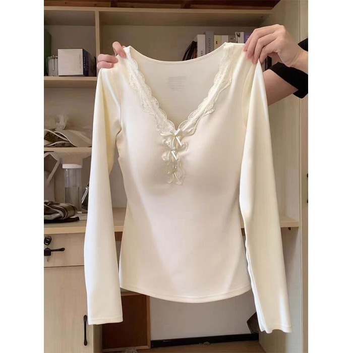 德绒保暖上衣女秋冬季磨毛长袖