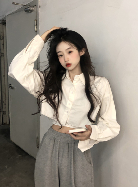辣妹短款白色衬衫女春秋款设计感小众小个子内搭长袖打底衬衣上衣