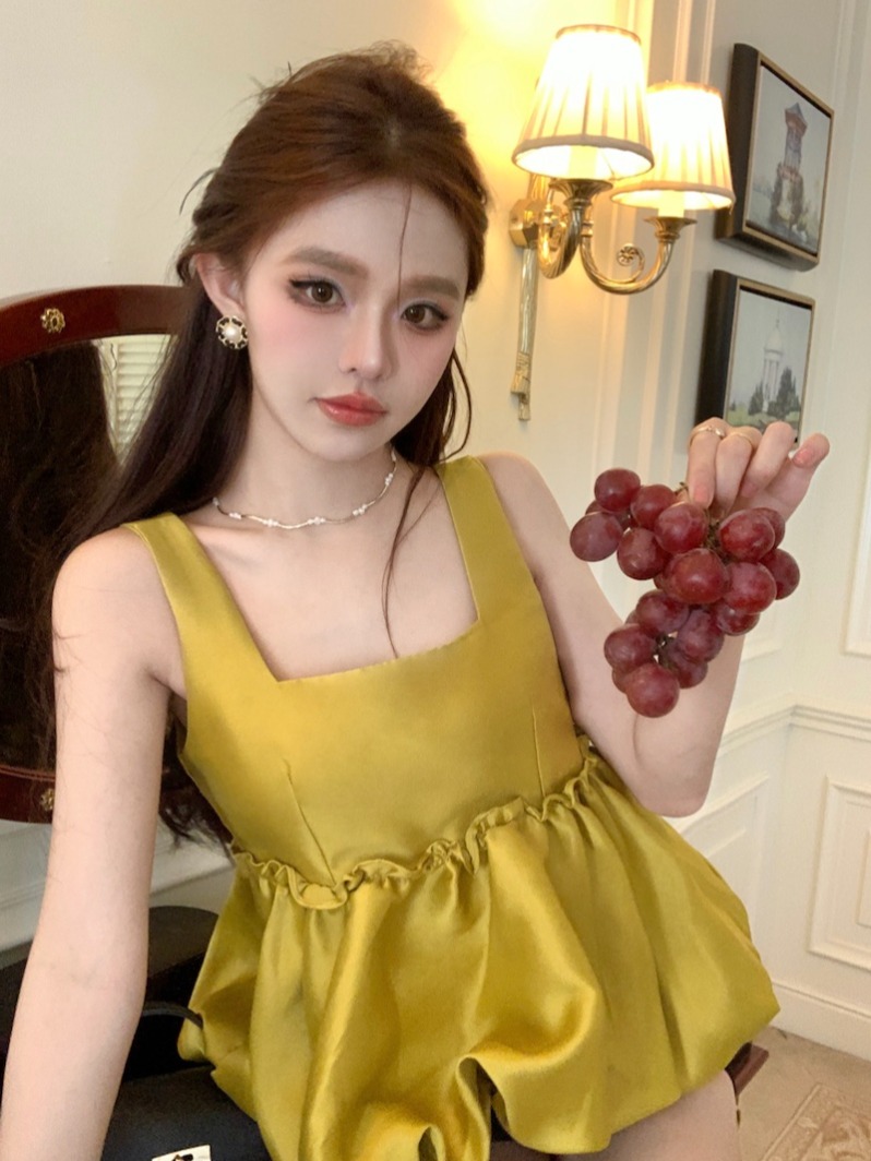 2024新款夏季chic时尚设计感背心娃娃款上衣百搭法式复古无袖衬衣