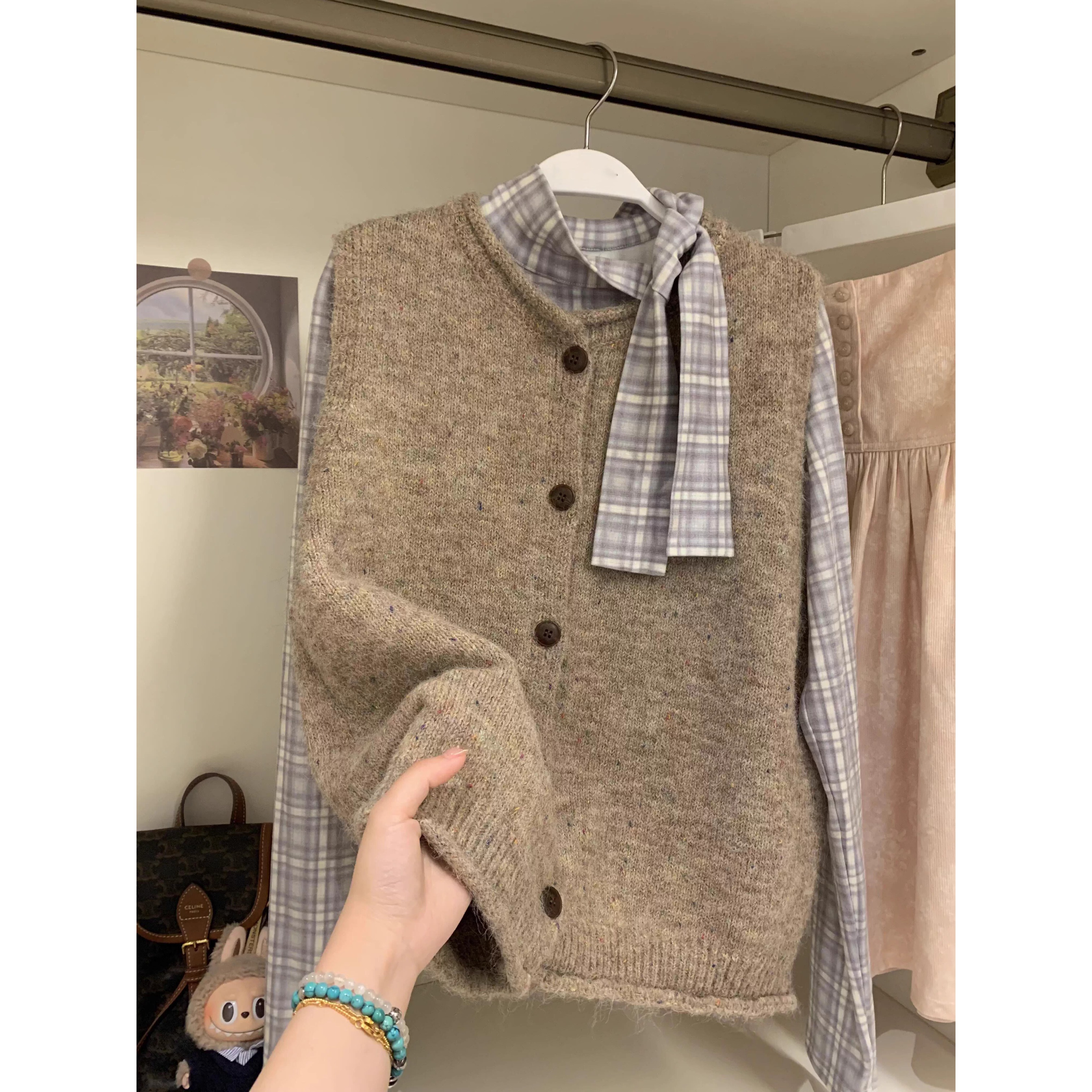 单件套装学院风针织开衫背心毛衣