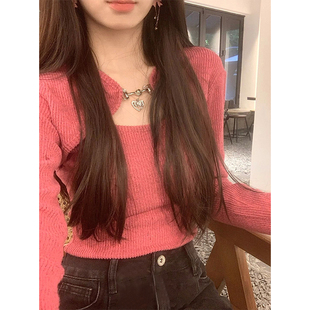 2025秋冬辣妹独特别致长袖上衣打底衫内搭高级设计感小众两件套女