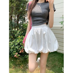 白色花苞裤裙云朵蓬蓬感A字褶皱半身裙女夏季2026新款灯笼短裙裤