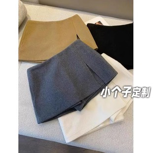 韩系辣妹风开叉半身裙百搭A字裙女冬季高腰毛呢防走光包臀裙短裙