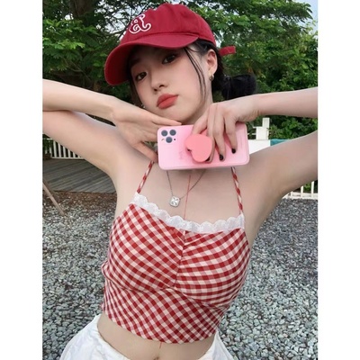 韩版性感辣妹设计感小众挂脖系带吊带背心女夏季修身短款百搭上衣