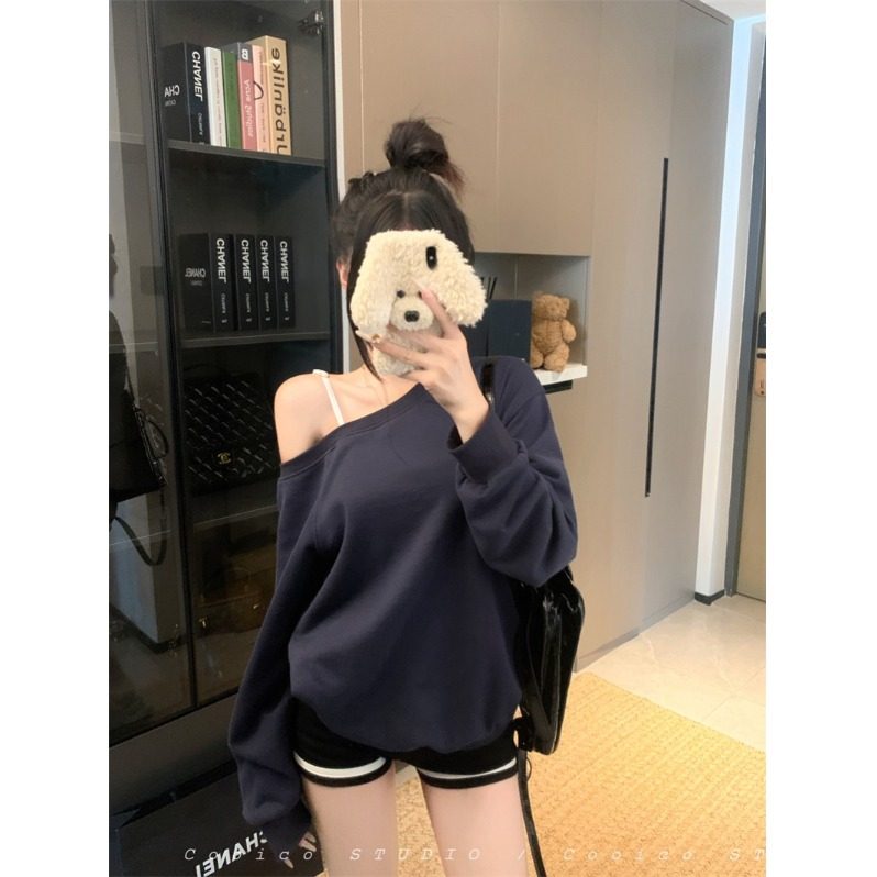 斜肩卫衣女春秋2025新款