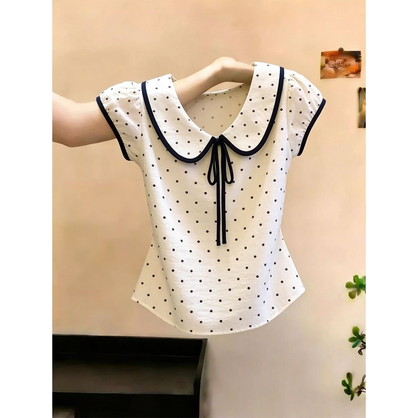 夏季韩系娃娃领波点显瘦短袖衬衫