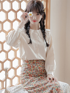 新款 女2024春装 设计感娃娃领上衣学生宽松衬衣 衬衫 日系甜美长袖